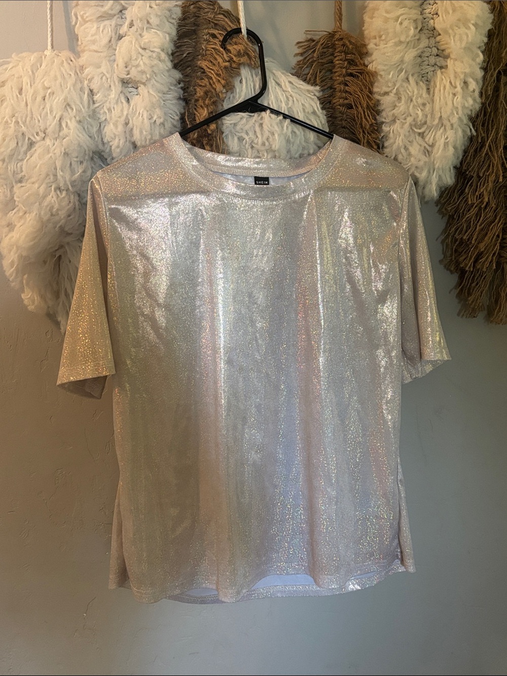 Shimmery Iridescent Short Sleeve Top - Silver